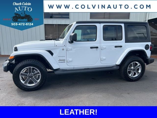 2022 Jeep Wrangler Unlimited Sahara in Bright White Clearcoat — front three-quarter view
