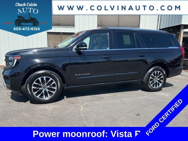 2025 Ford Expedition Max Platinum in Agate Black Metallic — front three-quarter view