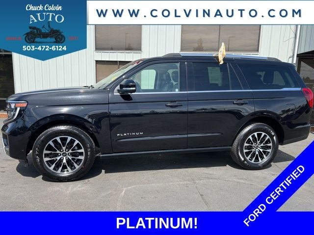 2025 Ford Expedition Platinum in Agate Black Metallic — front three-quarter view