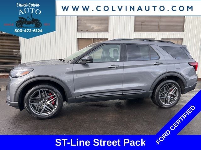 2025 Ford Explorer ST-Line in Carbonized Gray Metallic — front three-quarter view