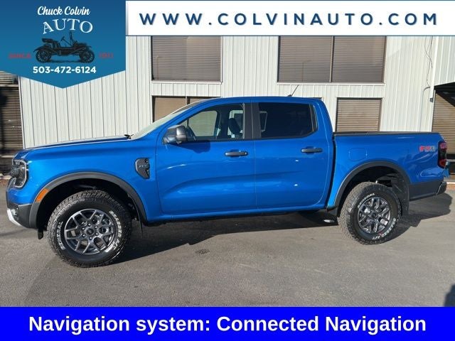 2025 Ford Ranger XLT in Velocity Blue Metallic — front three-quarter view