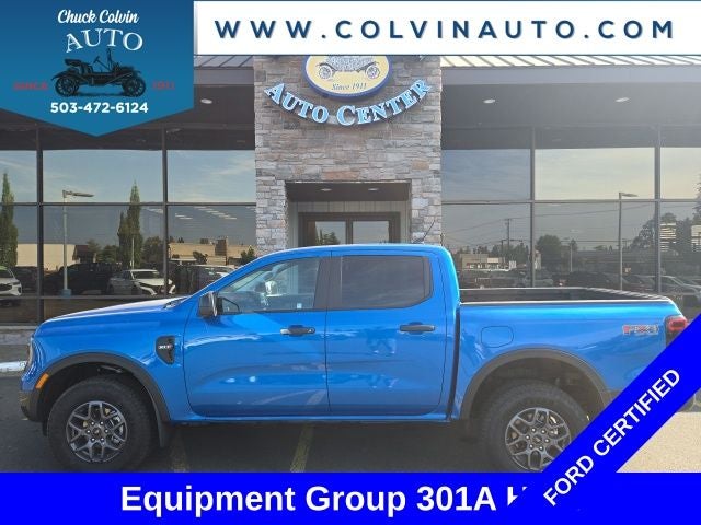 2025 Ford Ranger XLT in Velocity Blue Metallic — front three-quarter view