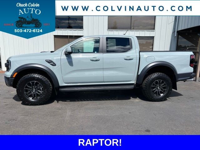2024 Ford Ranger Raptor in Cactus Gray — front three-quarter view