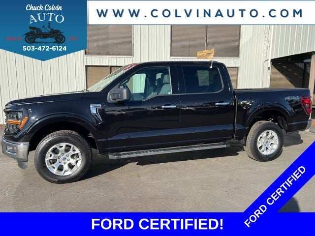 2025 Ford F-150 XLT in Agate Black Metallic — front three-quarter view