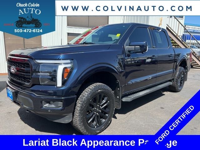 2025 Ford F-150 Lariat in Blue — front three-quarter view