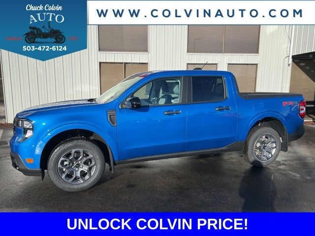 2026 Ford Maverick XLT in Velocity Blue — front three-quarter view