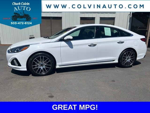 2018 Hyundai Sonata Sport in Quartz White Pearl — front three-quarter view